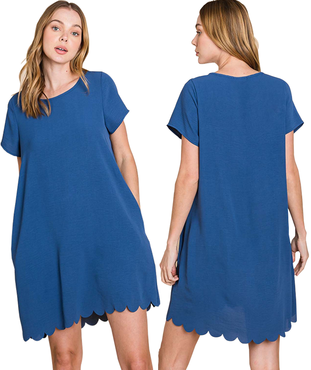 Cotton Bleu Navy Scallop Hem Dress