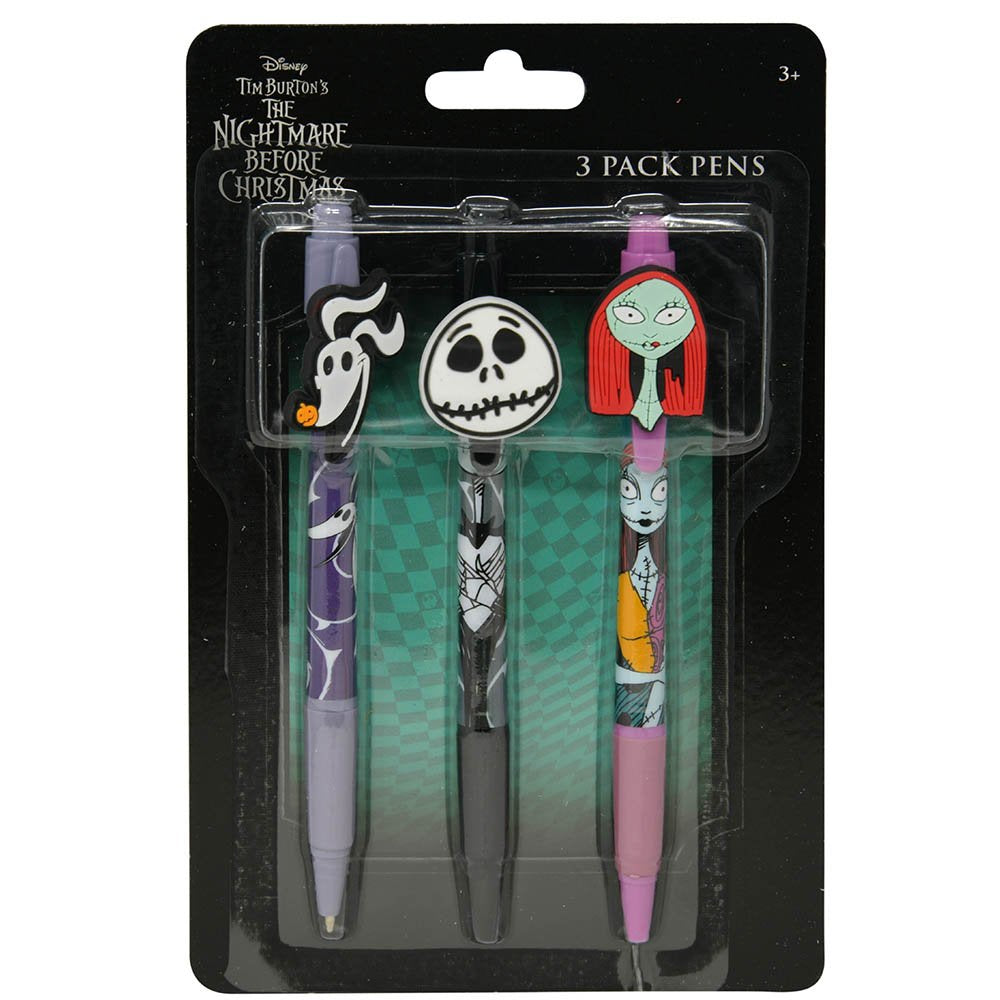 Nightmare Before Christmas 3pk Character Pens with Rubber Clips