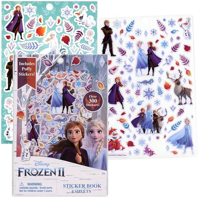 Frozen Disney Sticker Set, 4 Sheets w/ 300+ Stickers and 1 Puffy Reusable Sheet