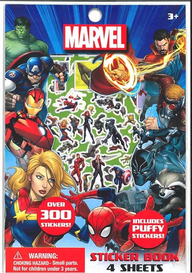 Marvel Avengers Sticker Book Set - 4 Sheets of 300+ Puffy Reusable Stickers