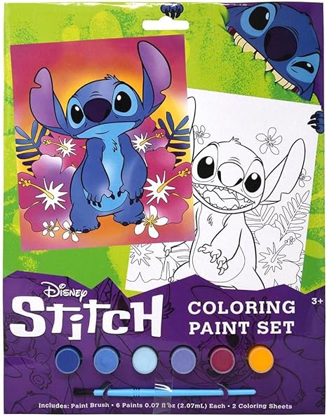 Lilo and Stitch Art Set, 6 Acrylic Paint Set, Brush, and 2 Coloring Sheets
