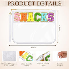 Embroidered Snack Bag Clear with White Trim - PinkPro Beauty Supply
