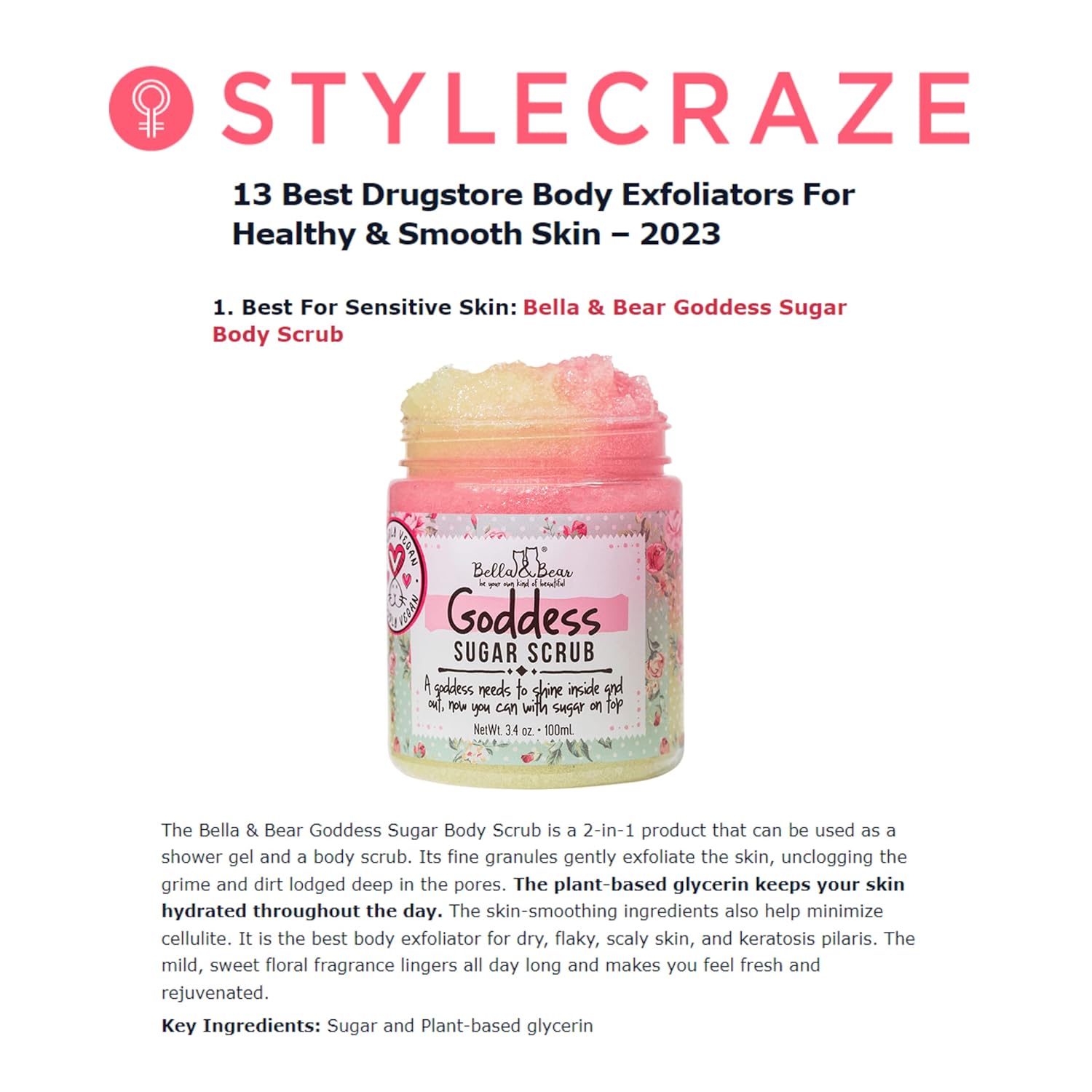 Bella & Bear Sugar Scrub Body Exfoliator Goddess 6.76 oz.