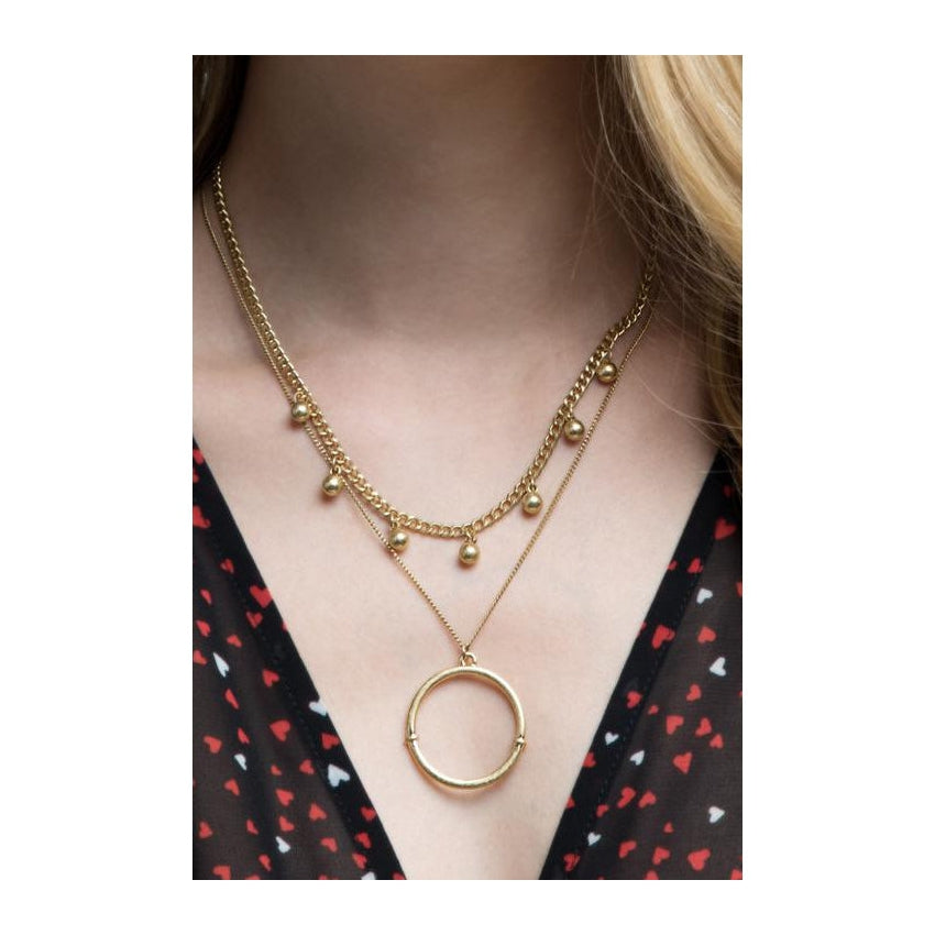 Necklace Double Layer Open Ring Gold