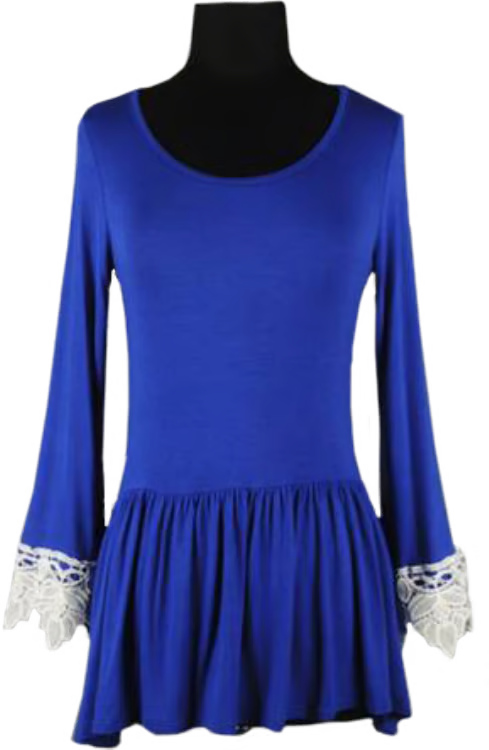 Lightweight Knit Top with Lace Small Royal Blue