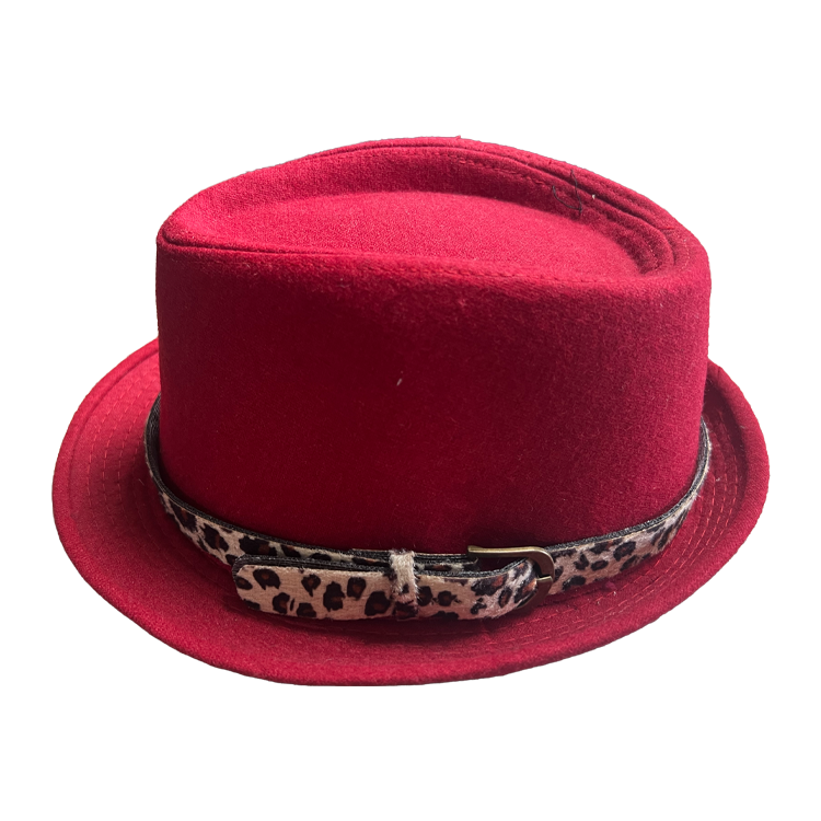 Fedora Hat with Leopard Band -Red