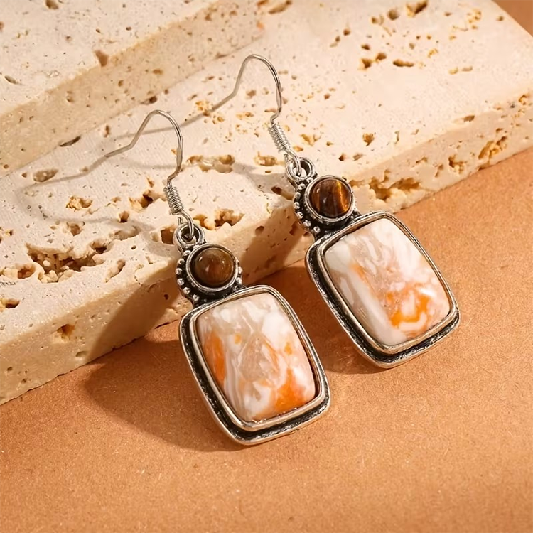 Bohemian Tiger Eye & Natural Stone Dangle Earrings