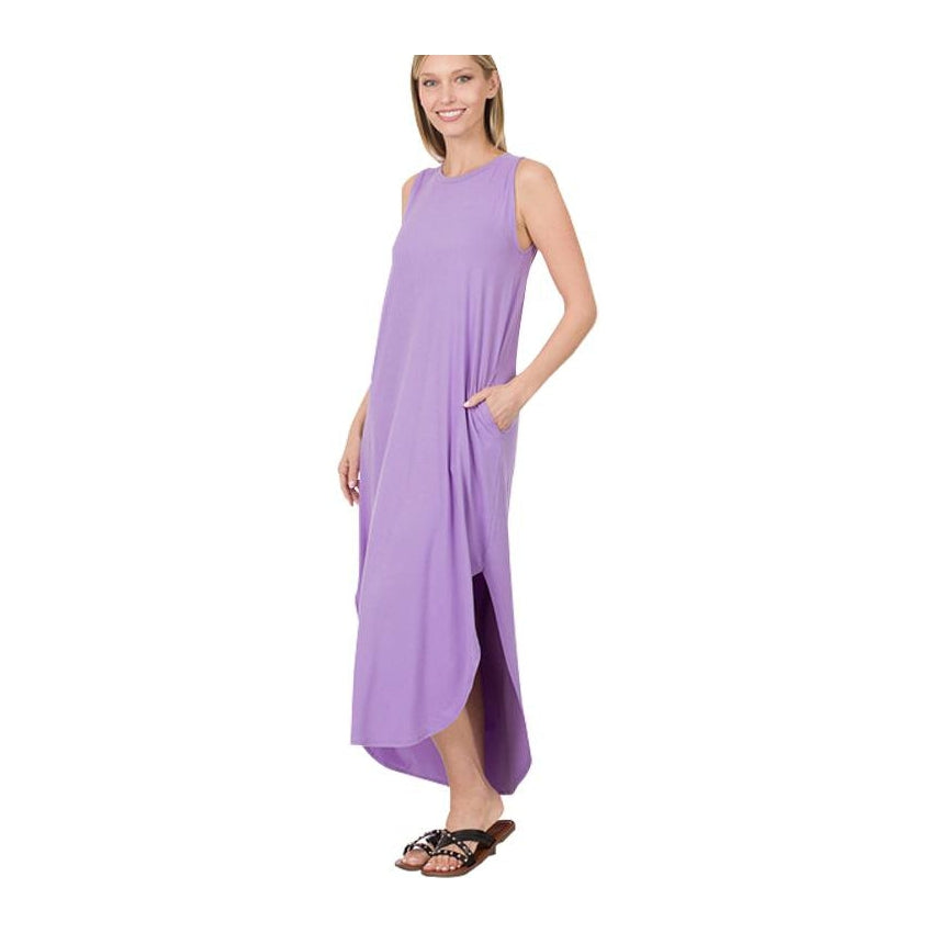 Maxi Dress Side Slit with Pockets Lavender