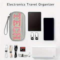 Chenille Organizer Pouch "Tech" Grey - PinkPro Beauty Supply