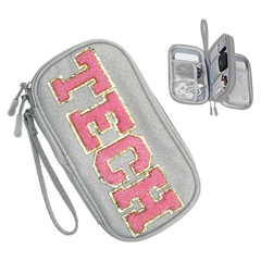 Chenille Organizer Pouch "Tech" Grey - PinkPro Beauty Supply