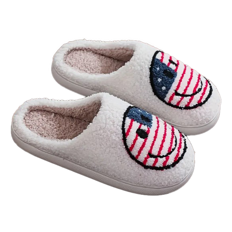 Patriotic Smiley Face Slippers