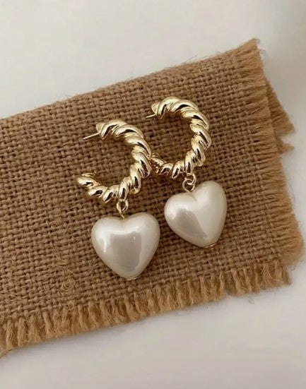 Earrings Heart Pearl Huggies PinkPro Beauty Supply