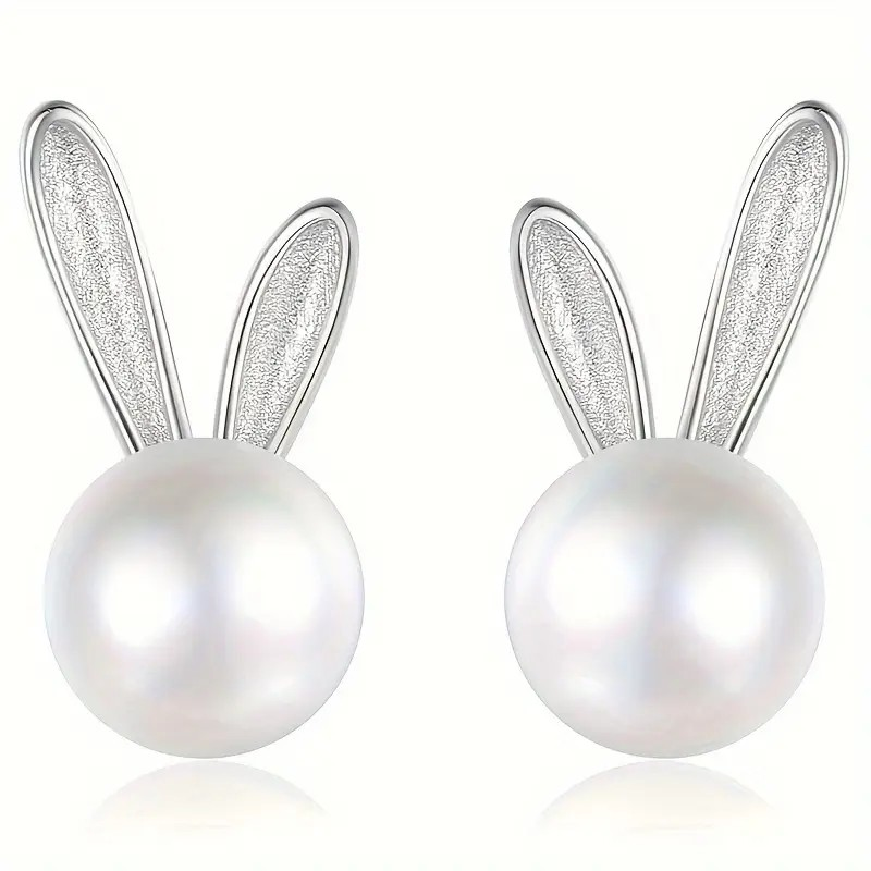 Earrings Bunny Pearl Studs Silver