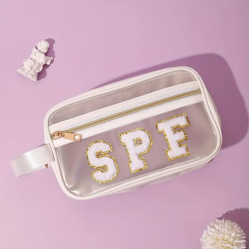 Embroidered SPF Bag Clear with White Trim