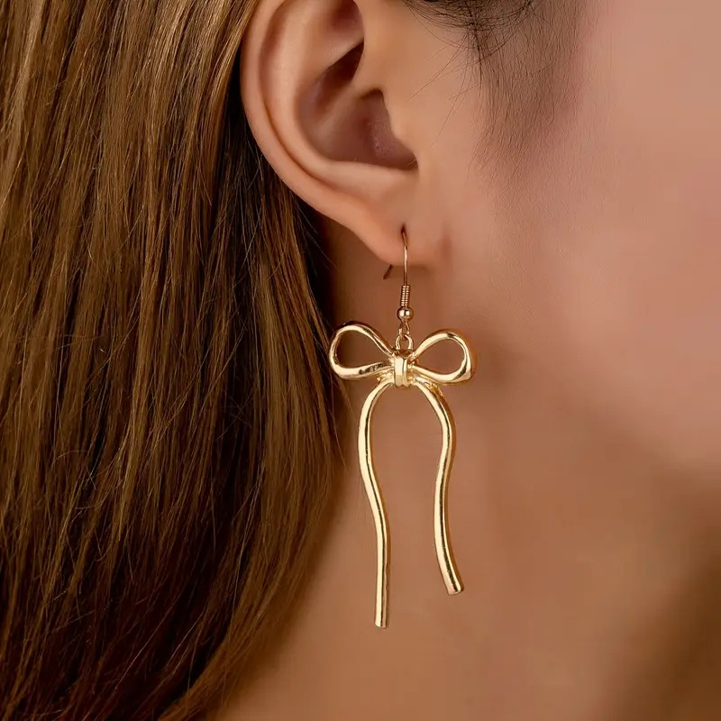 Gold Bow Drop Knot Earrings