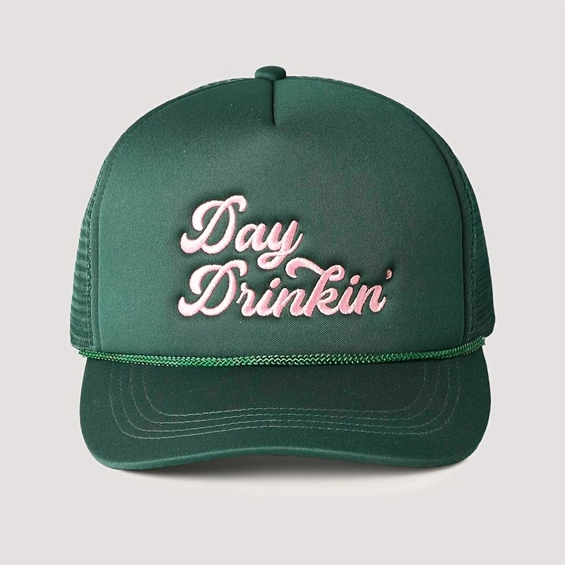 Day Drinkin’ Women’s Pink Trucker Hat with Green Embroidery Adjustable NWT Day Drinking & Naps Hat (2 color options) – Stated Apparel main image 4