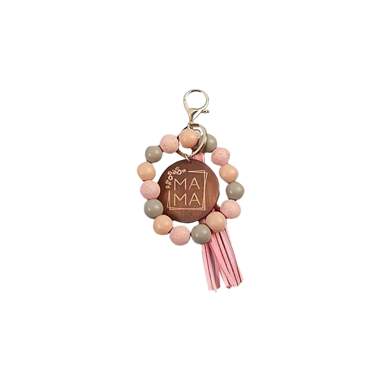 Bracelet Keychain Wooden Bead Mama Pink