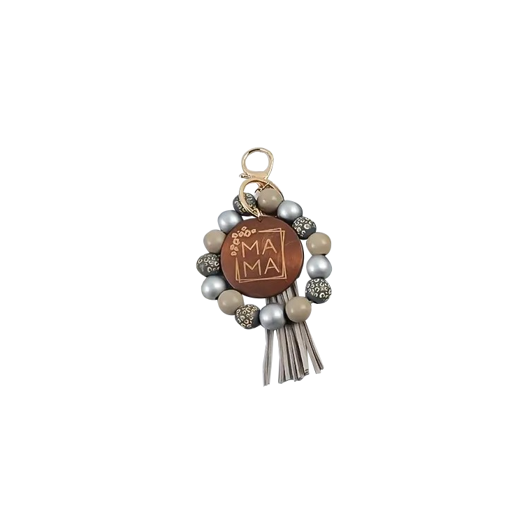 Bracelet Keychain Wooden Bead Mama Grey