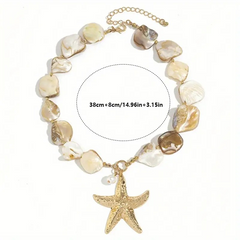 Necklace Golden Starfish Shell Beads - PinkPro Beauty Supply