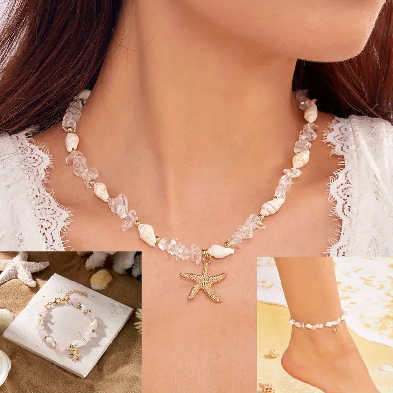 Jewelry Set Starfish & Shell Pink - 3 Piece