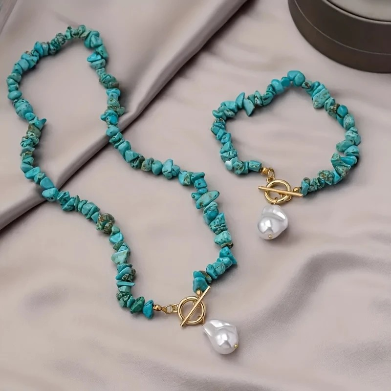 Jewelry Set Turquoise & Baroque - 2 Piece