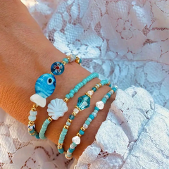 Bracelet Set Shell Charms Blue - 4 Pieces PinkPro Beauty Supply