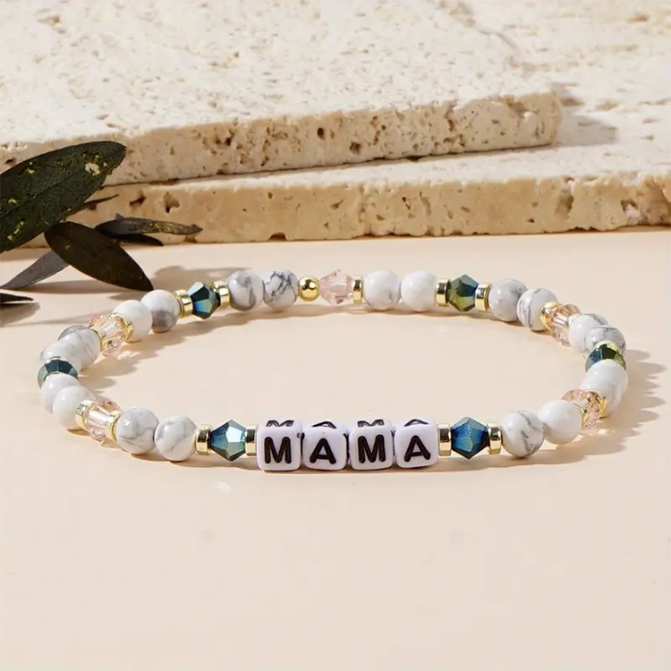 Mama Beaded Charm Bracelet Vintage Boho Natural Stone