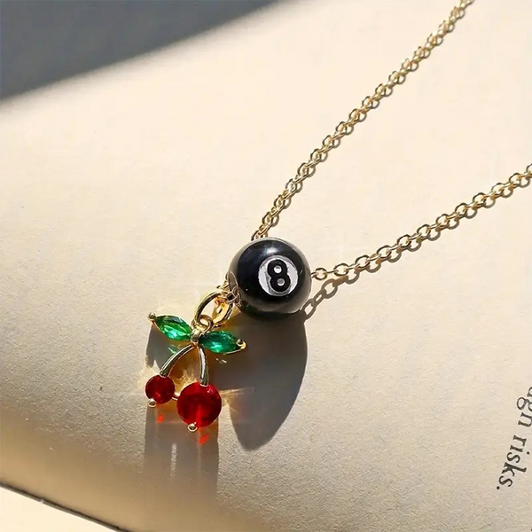 Cherry & 8-Ball Pendant Necklace - PinkPro Beauty Supply