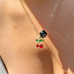 Cherry & 8-Ball Pendant Necklace - PinkPro Beauty Supply Cherry & 8-Ball Pendant Necklace - PinkPro Beauty Supply