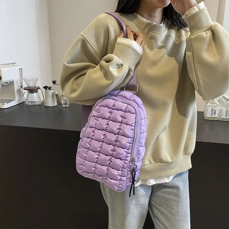 Quilted Puffer Crossbody Sling Bag - Purple