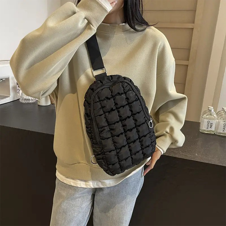 Quilted Puffer Crossbody Sling Bag - Black