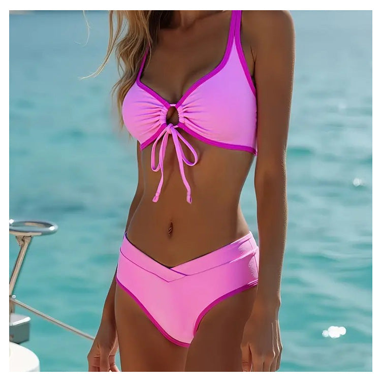 Swimsuit Bikini V-Waist Neon Pink