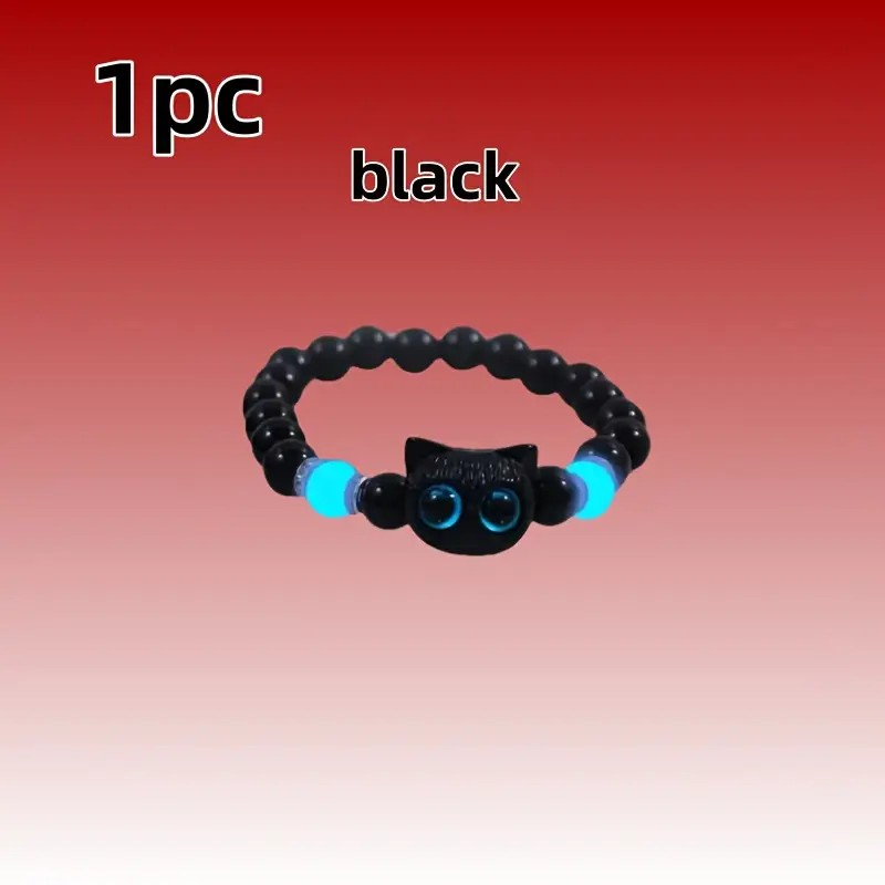 Black Cat Beaded Glow in the Dark Bracelet