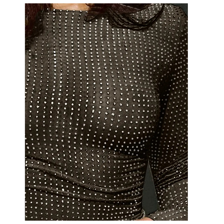 Rhinestone Long Sleeve Shirt- Coffee