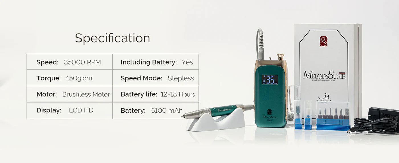 MelodySusie (MB450C) Rechargeable Nail Drill 35,000RPM - Jade Plus