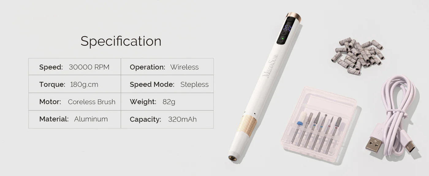 MelodySusie Rechargeable 30000RPM Nail Drill - White