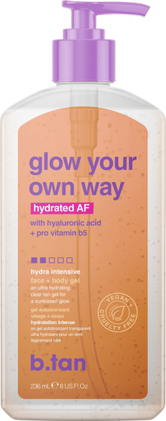 B.Tan Glow Your Own Way Hydrated AF - face + body clear self tan gel 8 oz. B.Tan