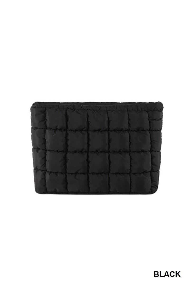 Zenana Quilted Puffy Pouch Clutch Cosmetic Bag - Black