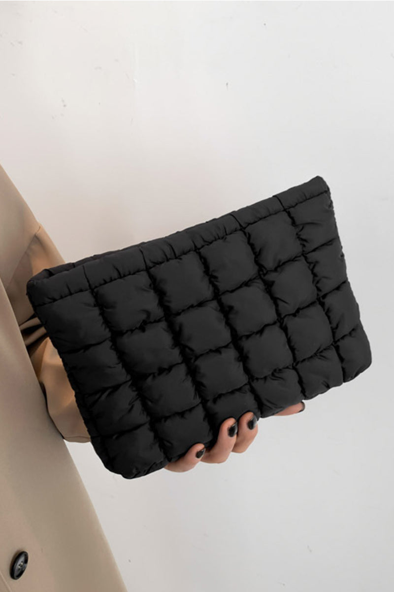 Zenana Quilted Puffy Pouch Clutch Cosmetic Bag - Black