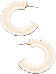 Beaded Raffia Crescent Earrings - PinkPro Beauty Supply