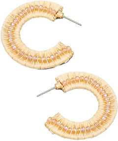 Beaded Raffia Crescent Earrings - PinkPro Beauty Supply