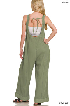 Zenana Overalls Waffle Kint Wide Leg - Olive - PinkPro Beauty Supply