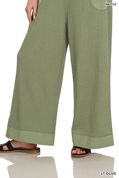 Zenana Overalls Waffle Kint Wide Leg - Olive - PinkPro Beauty Supply
