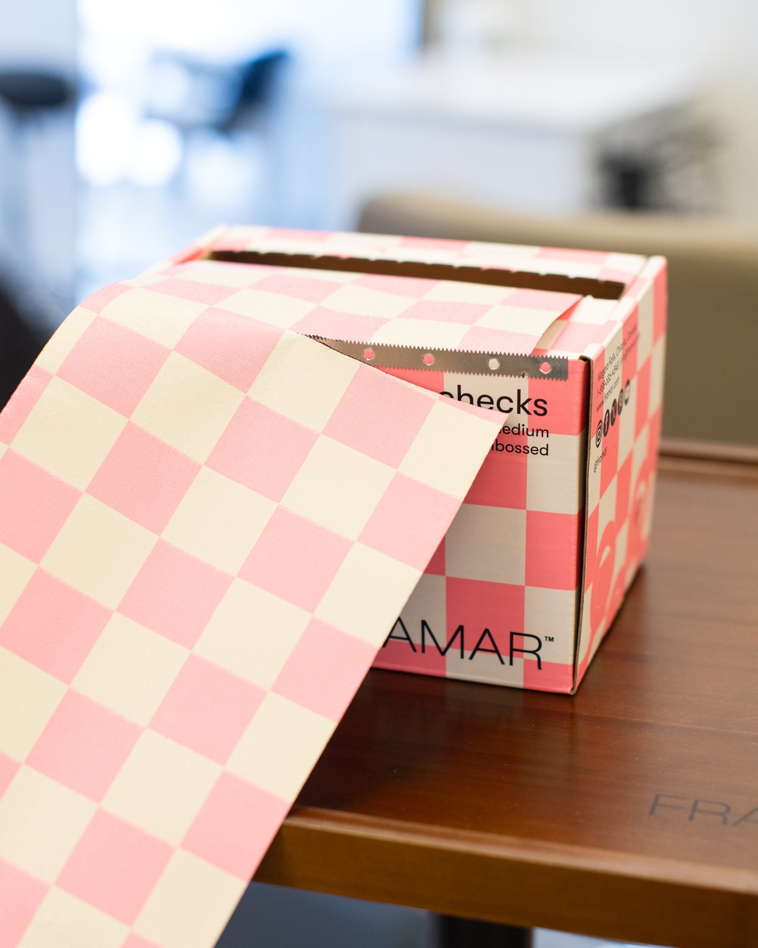 Framar Checkered Beige Pink Embossed Roll 320 Feet