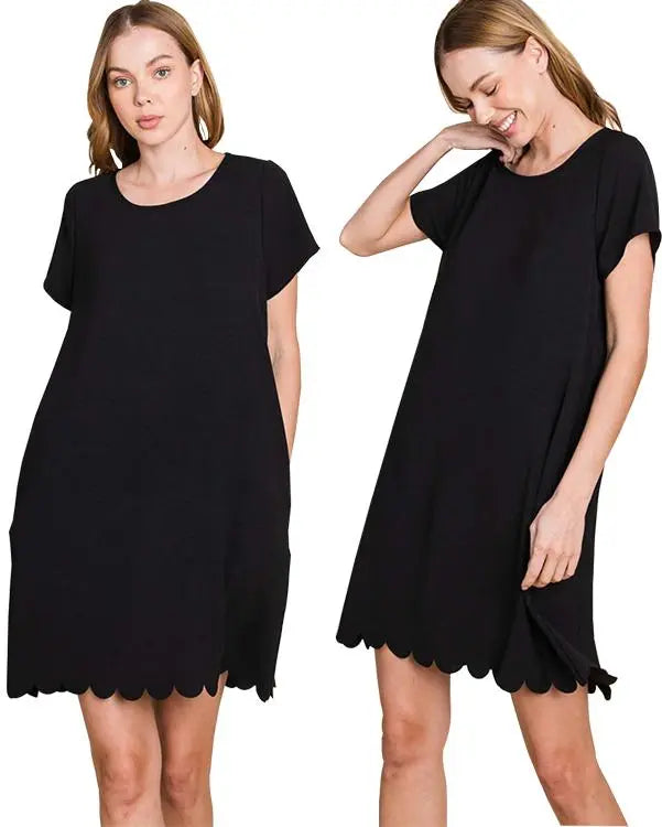 Cotton Bleu Black Scallop Hem Dress Cotton Bleu