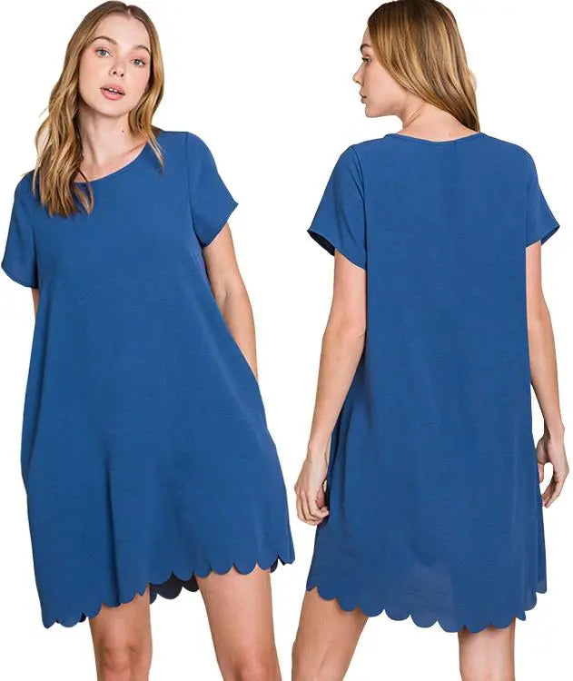 Cotton Bleu Navy Scallop Hem Dress Cotton Bleu