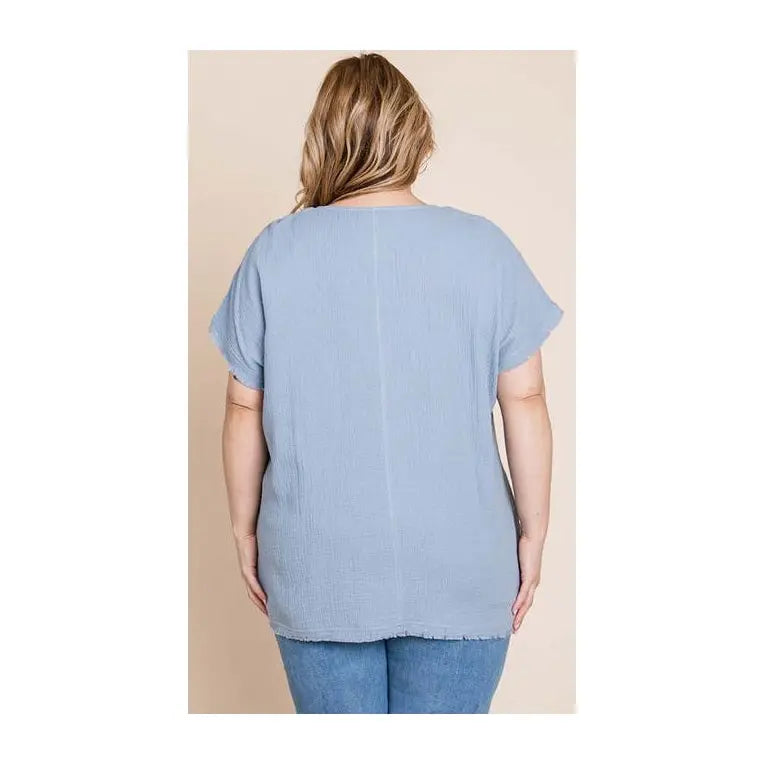 Cotton Bleu Top Gauzy Frayed Denim Cotton Bleu