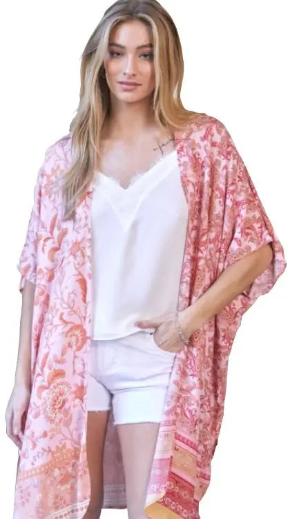 Davi & Dani Coral Paisley Kimono Davi & Dani