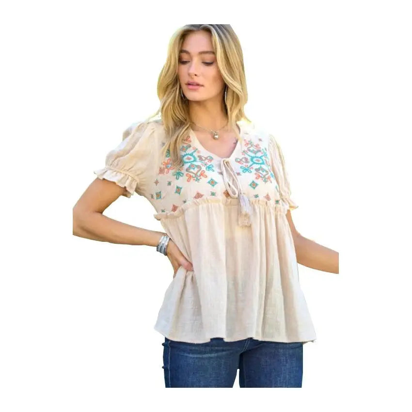 Davi & Dani Top Boho Beige Coral Mint Davi & Dani