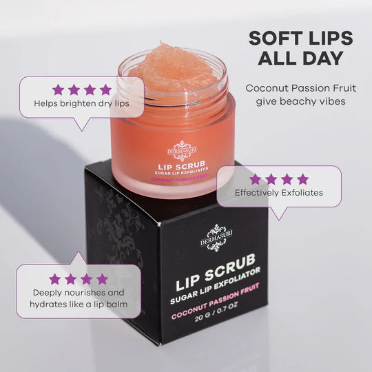 Dermasuri Lip Scrub Sugar Exfoliator .7 oz - Coconut Passionfruit